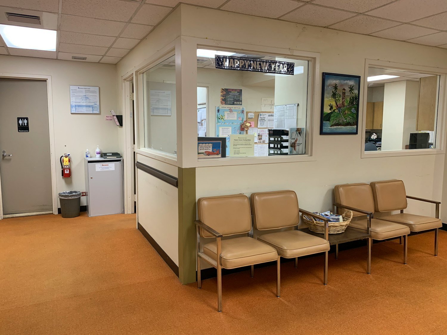 Padded armchairs in a clinic waiting room