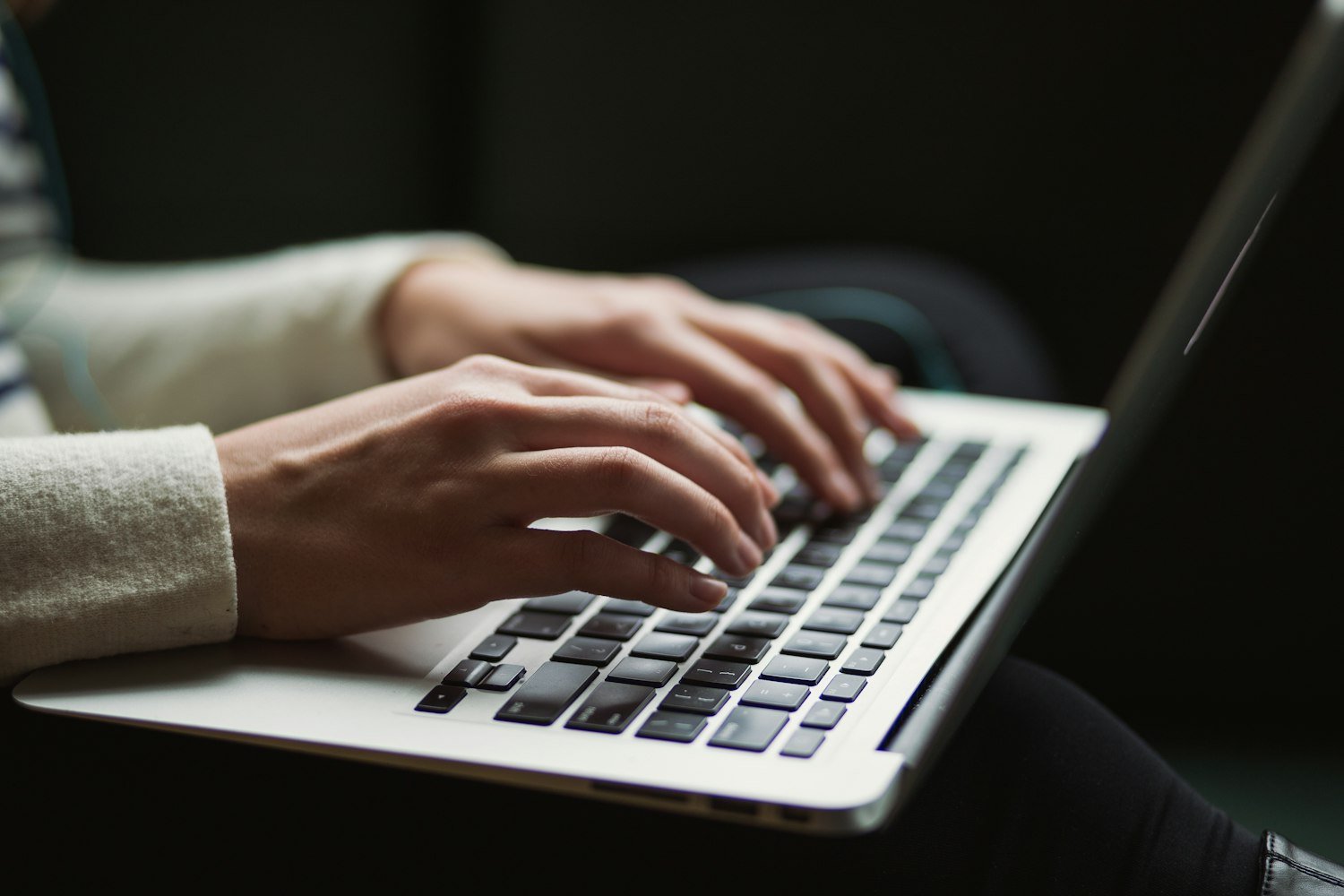 A person using a laptop, as when filing a travel claim in the BTSSS portal