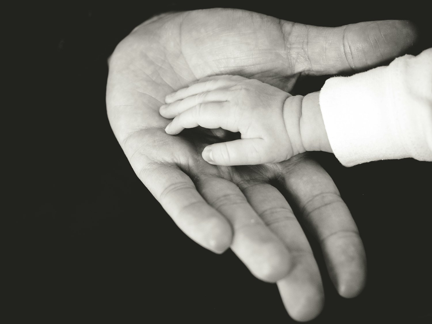A parent and child's hands together, symbolizing service passed down through a family
