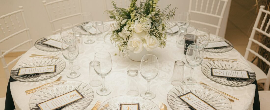 A round table set with a white cloth, echoing the round table used in the POW/MIA Missing Man ceremony