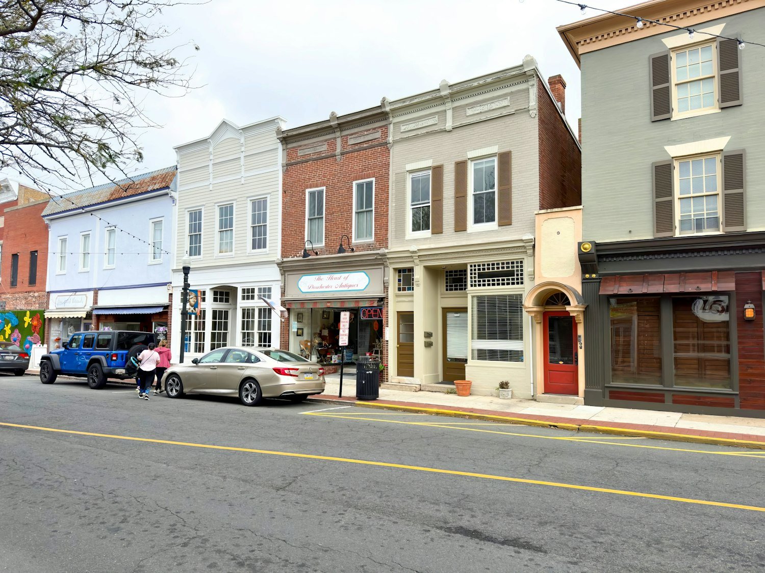 A row of small-town Main Street buildings, similar to downtown Lebanon, Oregon