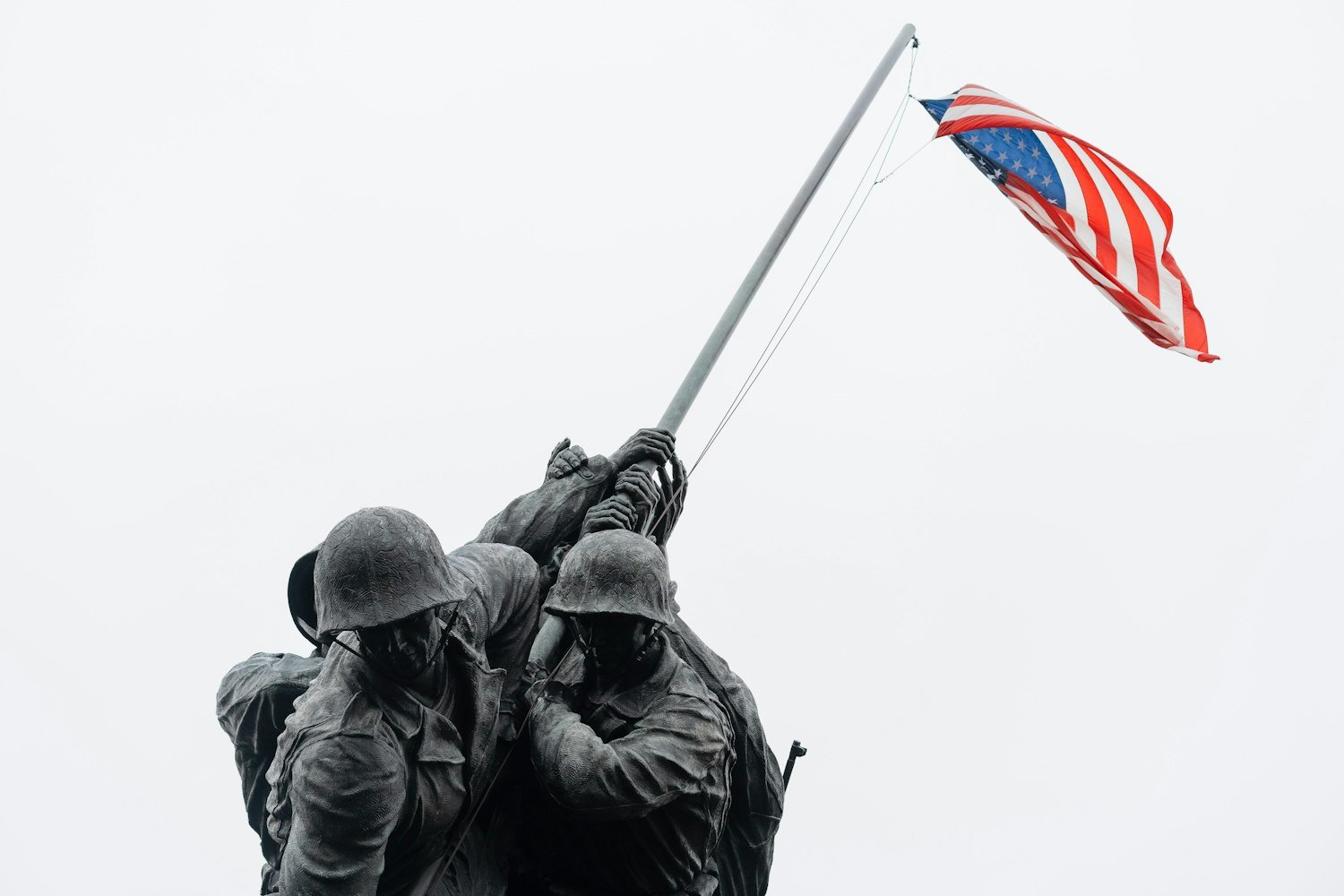 Two veterans holding an American flag together on a hilltop, representing camaraderie between veteran service organizations