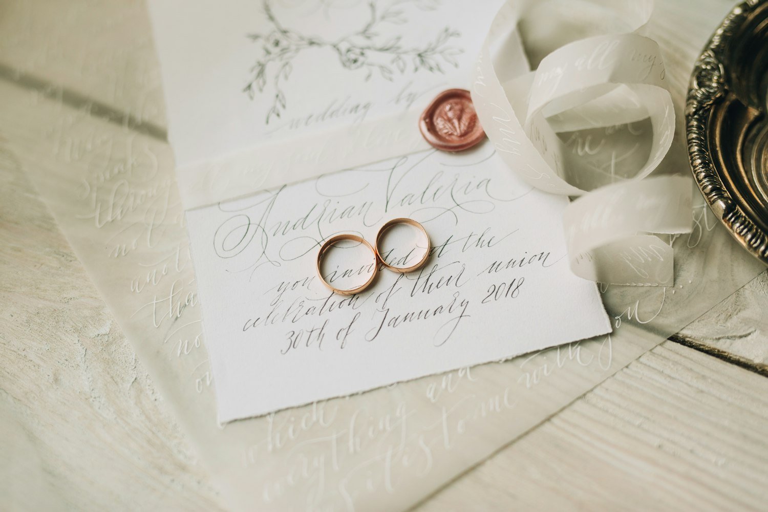 Two wedding rings resting on a document, representing the marriage certificate VA requires